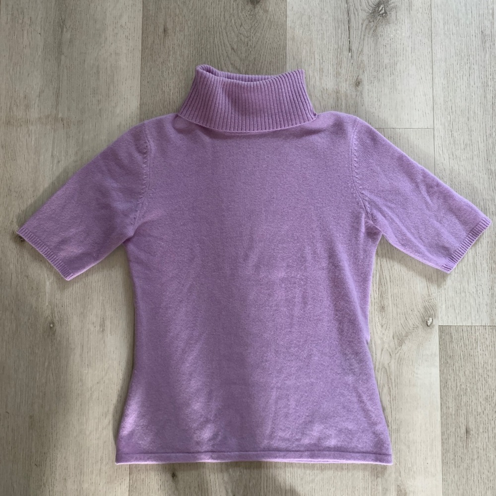 Pure Amici Lilac Purple 100% Cashmere Short Sleeve Turtleneck Sweater XS Luxury